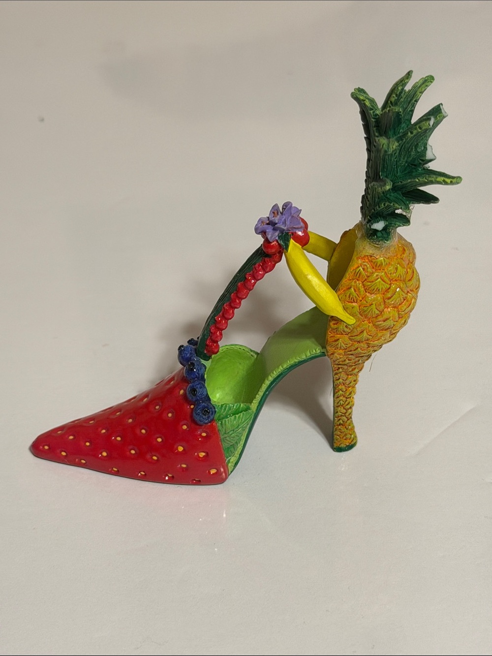 Colorful Pineapple & Strawberry High Heel Accent Decorative Shoe